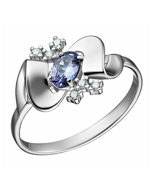 Ювелирочка Перстень 106072619 серебро 925 проба родирование фианит танзанит размер 19 серебряный бесцветный