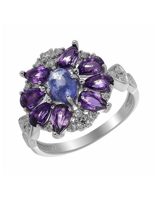 Ювелирочка Перстень 1047240185 серебро 925 проба родирование фианит аметист танзанит серебряный фиолетовый