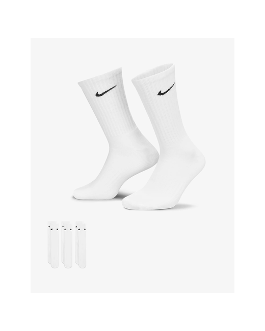 Nike Носки Everyday Cotton Lightweight Crew 3 пары высокие быстросохнущие усиленная пятка износостойкие размер 42-46 EU 8-11 UK белый черный