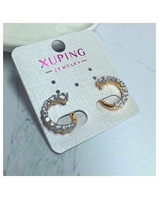 Xuping Jewelry Серьги изогнутые кольца с фианитами золочение фианит