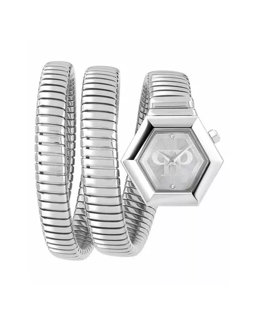 Philipp Plein Наручные часы кварцевые Snake Hexagon PWZAA0123 с гарантией серебряный