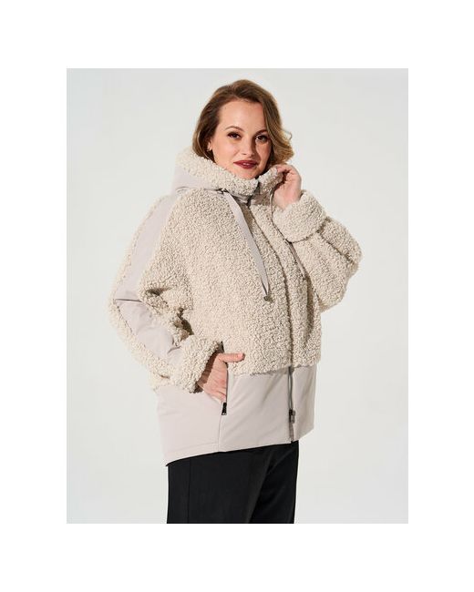 D`imma Fashion Studio куртка демисезон/зима средней длины силуэт прямой несъемный мех капюшон размер 44