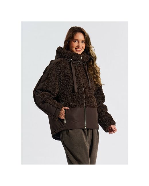 D`imma Fashion Studio куртка демисезон/зима средней длины силуэт прямой несъемный мех капюшон размер 48
