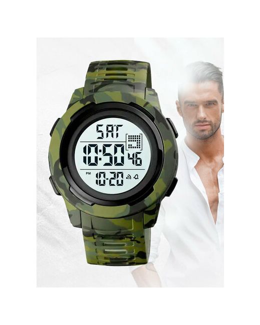 Skmei Наручные часы Часы наручные электронные 1731 спортивные кварцевые с таймером и подсветкой круглые army green/white