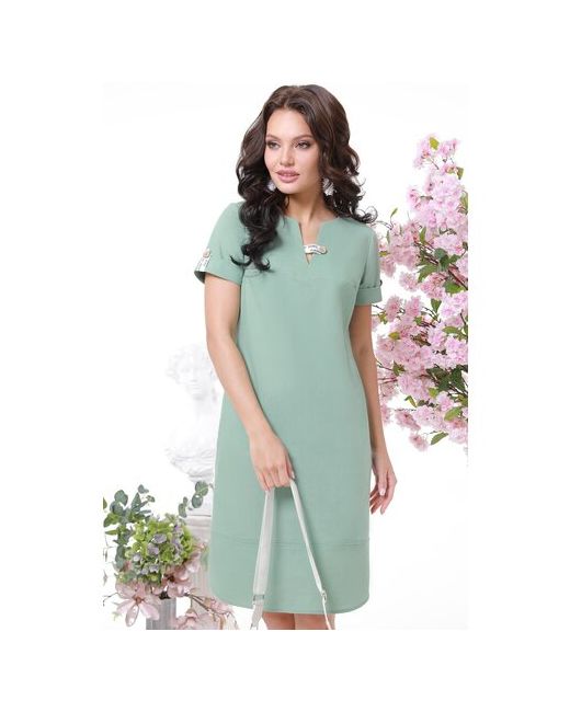 DSTrend Платье лен повседневное полуприлегающее размер 44 зеленый