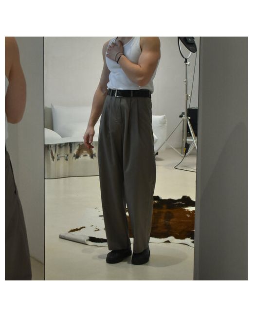 Pogarti Брюки шаровары Широкие костюмные брюки с защипами классические свободный силуэт со стрелками размер серый серебряный