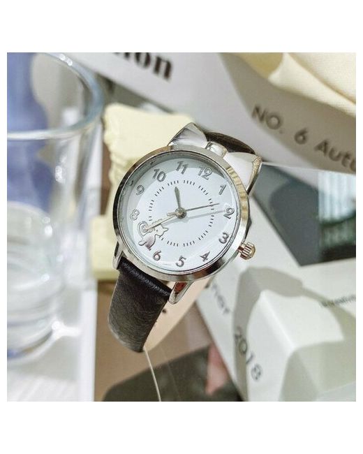 Top Market Наручные часы Часы наручные Котик d-2.8 см черный ремешок мультиколор