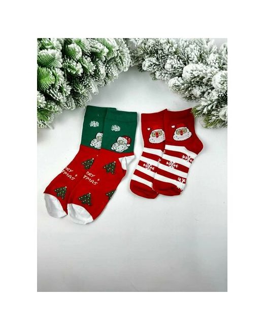 Мастер Хлопка носки средние на Новый год подарочная упаковка фантазийные размер 47 зеленый красный