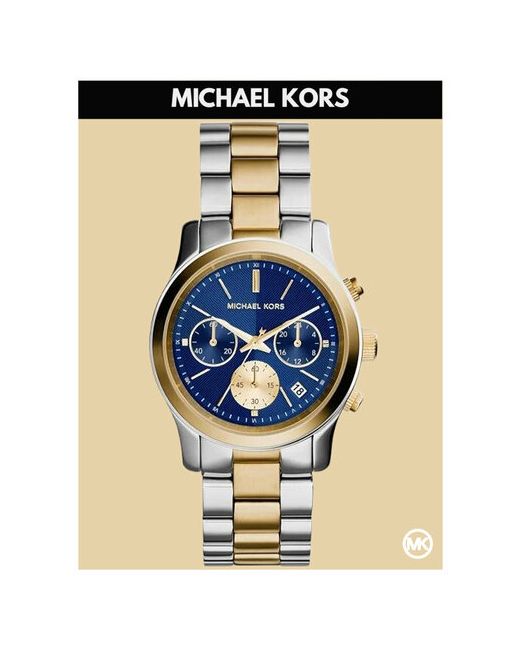 Michael Kors Наручные часы Часы с синим циферблатом Runway Золотистые золотой серебряный