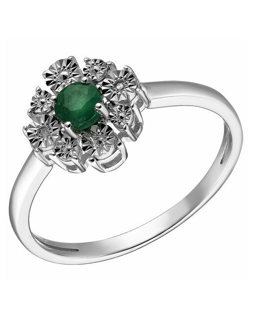 Ювелирочка Перстень серебро 925 проба родирование изумруд бриллиант размер 19 серебряный зеленый