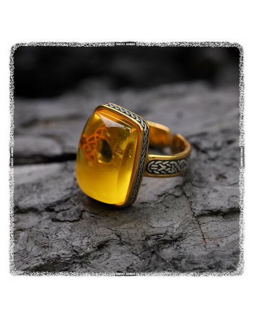 Drevo Кольцо Серебряное кольцо с янтарем 647 гр. серебро 925 проба золочение янтарь размер 16 золотой серебряный