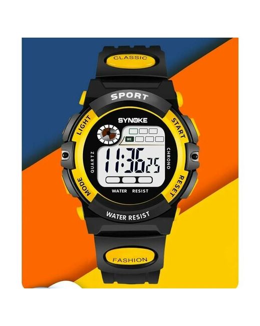 Synoke Наручные часы спортивные электронные наручные с полиуретановым ремешком черный желтый