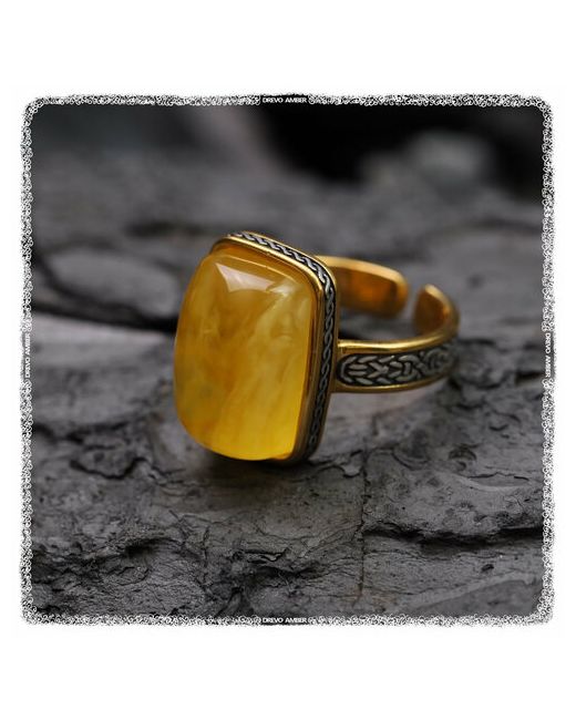 Drevo Кольцо Серебряное кольцо с янтарем 72 гр. серебро 925 проба золочение янтарь размер 19 желтый серебряный