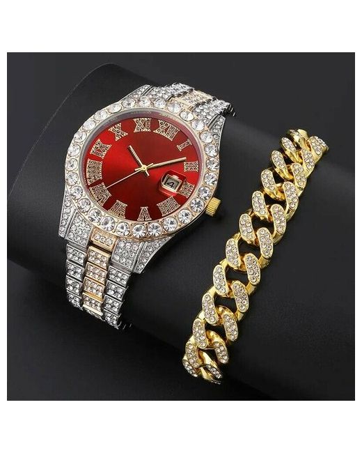 Time Lider Наручные часы роскошные наручные с браслетом красный золотой