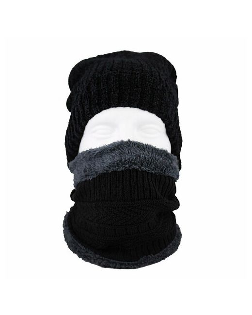 Kamukamu Комплект бини зимний с искусственным мехом шапка шарф черный размер OneSize