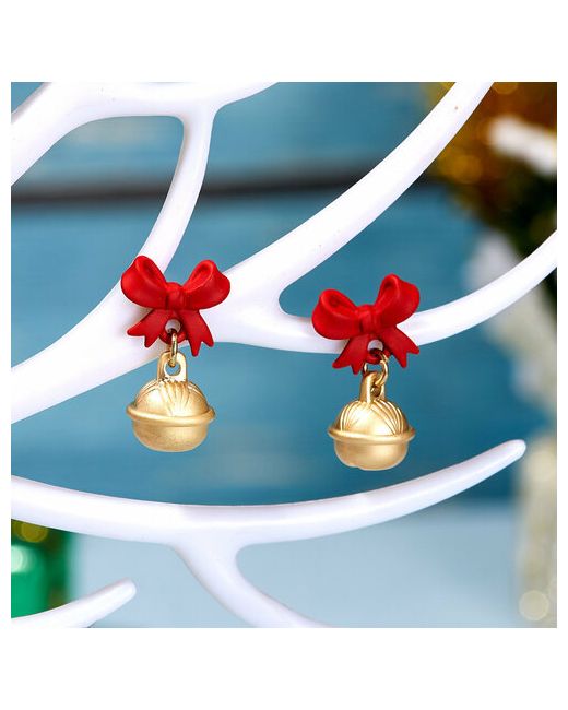 Сувирин Серьги с подвесками Новый Год и Рождество размер/диаметр 20 мм. красный