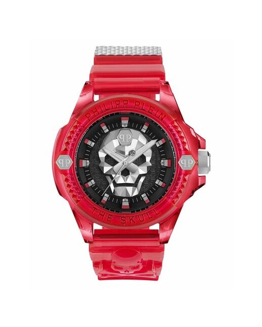 Philipp Plein Наручные часы Часы Skull Synthetic PWWAA0223 с гарантией красный черный