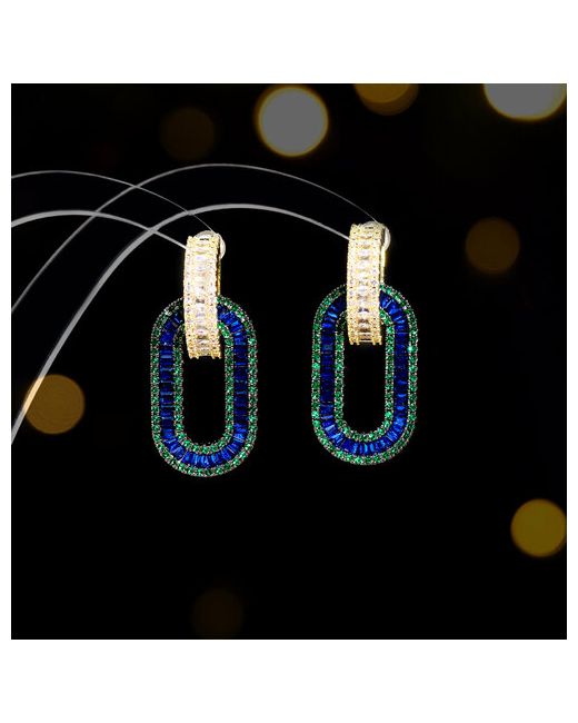 Xuan Yan Jewelry Серьги овальные с цирконом циркон хрусталь стекло золотой синий