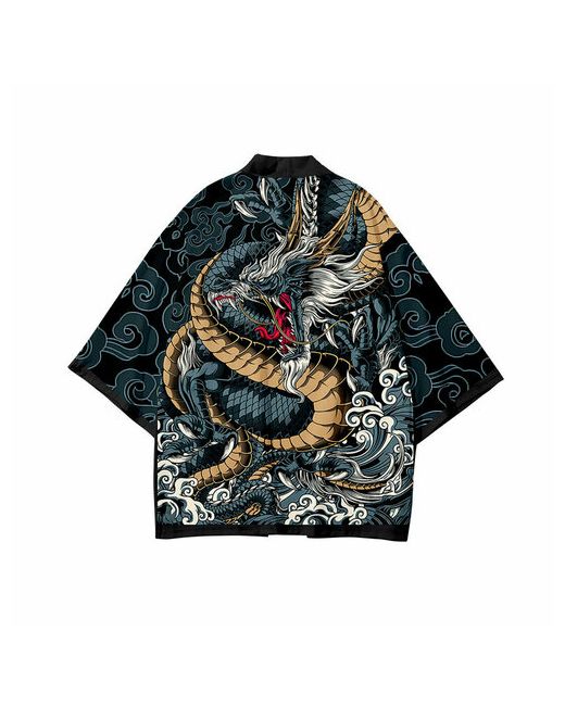 Vlasov Карнавальные костюмы кардиган шелковый оверсайз кимоно накидка хаори дракон золотой аниме японский стиль Размер 175-190
