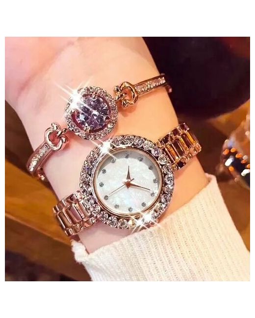 Time Lider Наручные часы кварцевые наручные с браслетом циферблат 28 см со стразами из циркона