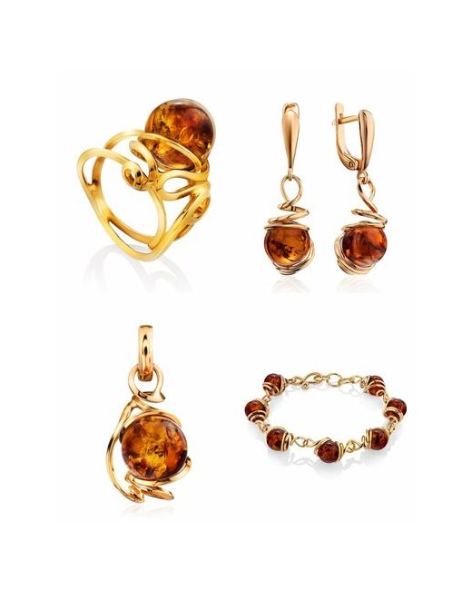 AmberHandMade Комплект бижутерии кольцо серьги подвеска браслет янтарь размер кольца безразмерное