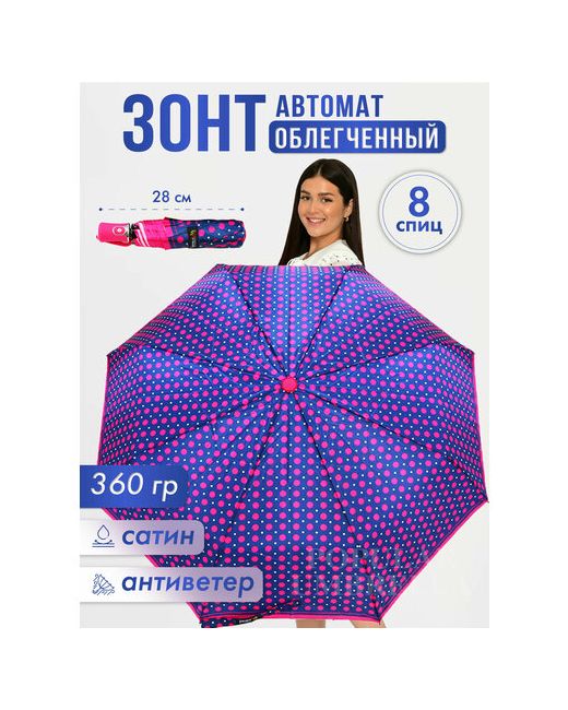 Lantana Umbrella Зонт автомат 3 сложения купол 98 см. 8 спиц система антиветер чехол в комплекте для синий фуксия