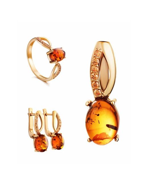 AmberHandMade Комплект бижутерии кольцо серьги подвеска янтарь