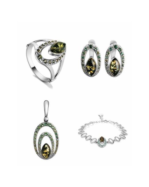 AmberHandMade Комплект бижутерии подвеска кольцо серьги браслет янтарь