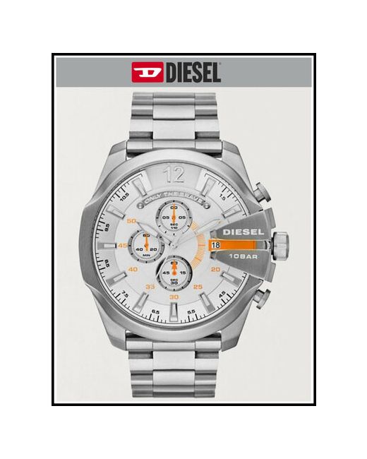 Diesel Наручные часы Mega Chief наручные кварцевые оригинальные белый оранжевый