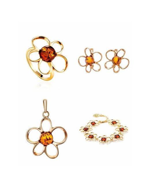 AmberHandMade Комплект бижутерии подвеска кольцо серьги браслет янтарь