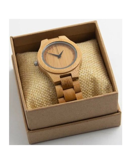 gamesfamily Наручные часы 375мм из натурального бамбука с циферблатом мелких отсечек без цифр и ремешком массивным плетением