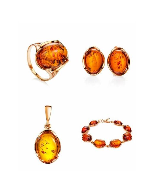 AmberHandMade Комплект бижутерии браслет серьги кольцо подвеска янтарь