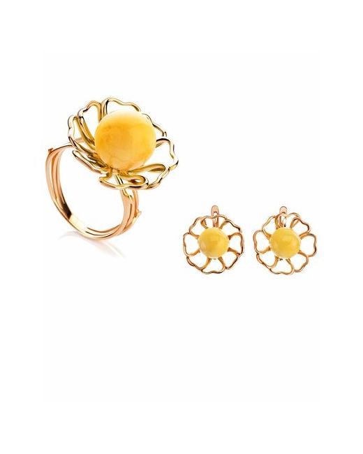 AmberHandMade Комплект бижутерии серьги кольцо янтарь размер кольца безразмерное