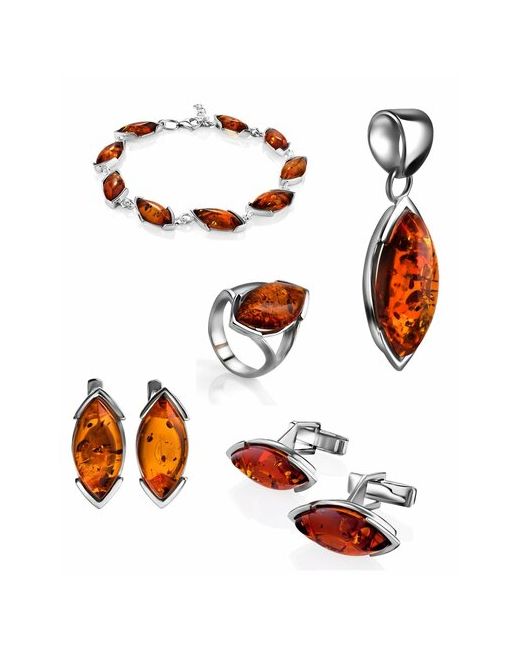 AmberHandMade Комплект бижутерии подвеска запонки браслет серьги кольцо янтарь