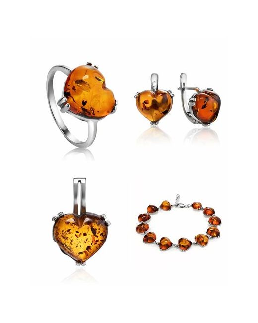 AmberHandMade Комплект бижутерии кольцо серьги подвеска браслет янтарь