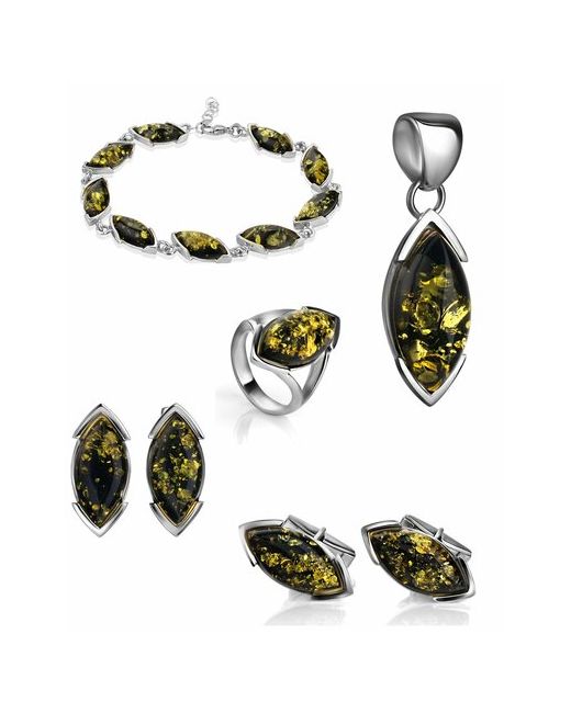 AmberHandMade Комплект бижутерии подвеска запонки кольцо серьги браслет янтарь