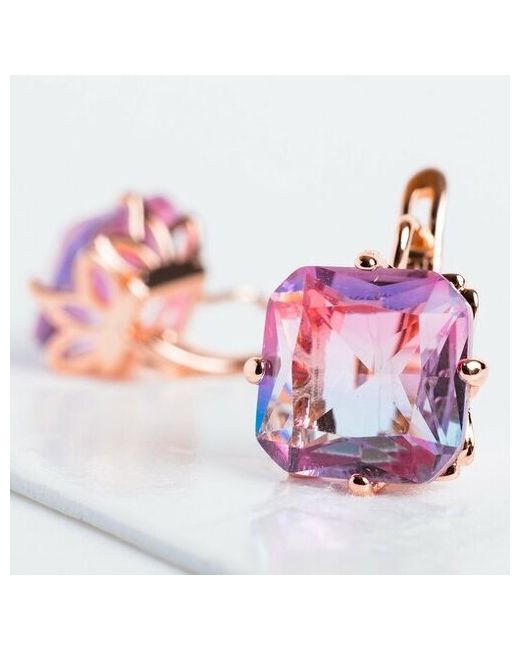 FJ Fallon Jewelry Серьги фианит размер/диаметр 16 мм. розовый фиолетовый