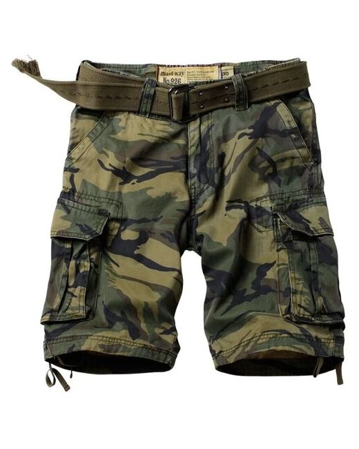 Kamukamu Шорты шорты карго без ремня хлопковые Армия зеленые камуфляжные размер 33 бежевый