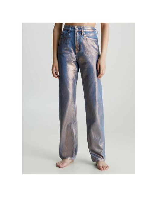 Calvin Klein Джинсы High Rise Straight Metallic Jeans размер 29/32 серебряный