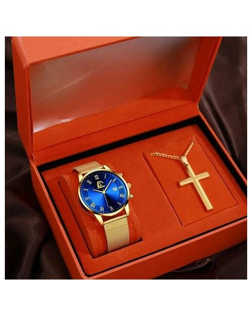 Time Lider Наручные часы наручные кварцевые с ремешком из нержавеющей стали в наборе подвеской-крестом