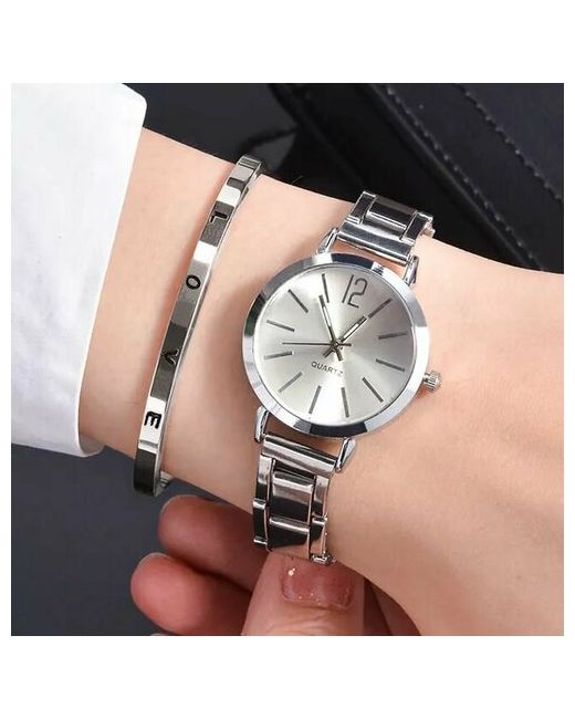 Time Lider Наручные часы Комплект из женских кварцевых наручных часов и металлического браслета с надписью LOVE серебряный