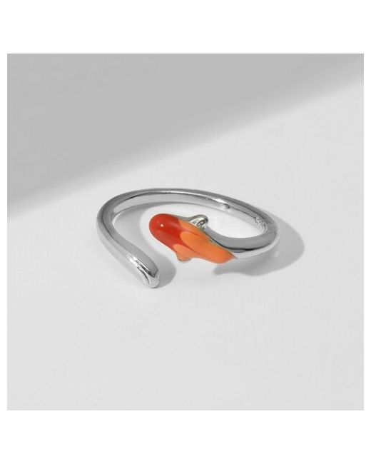 Ma.brand Кольцо Рыбка с хвостиком эмаль безразмерное оранжевый серебряный