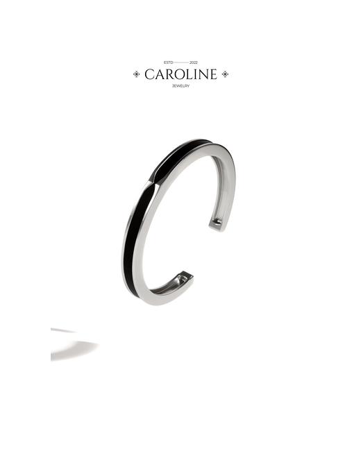 Caroline Jewelry Кольцо эмаль безразмерное черный серебряный