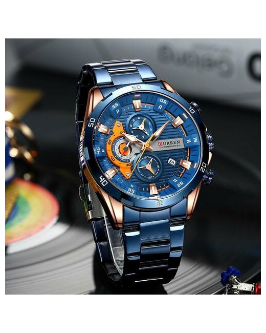 Curren Наручные часы Часы наручные на металлическом браслете из нержавеющей стали многофункциональные хронограф оранжевый синий