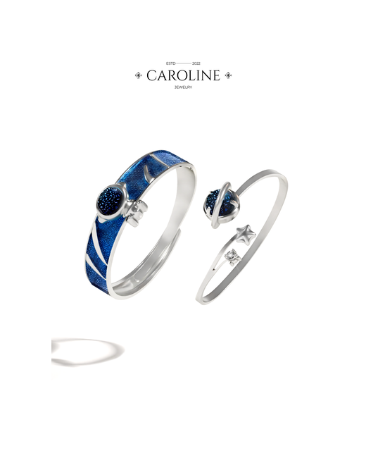 Caroline Jewelry Кольцо кристалл эмаль безразмерное синий серебряный