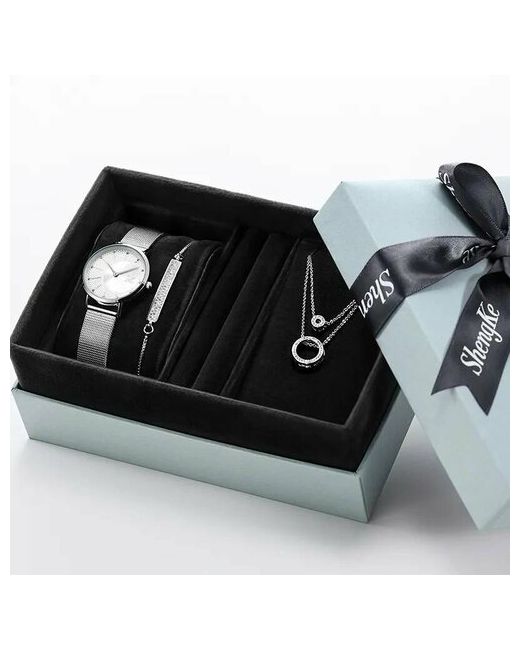 Shengke Наручные часы кварцевые с аксессуарами в подарочной коробке 30 мм серебряный