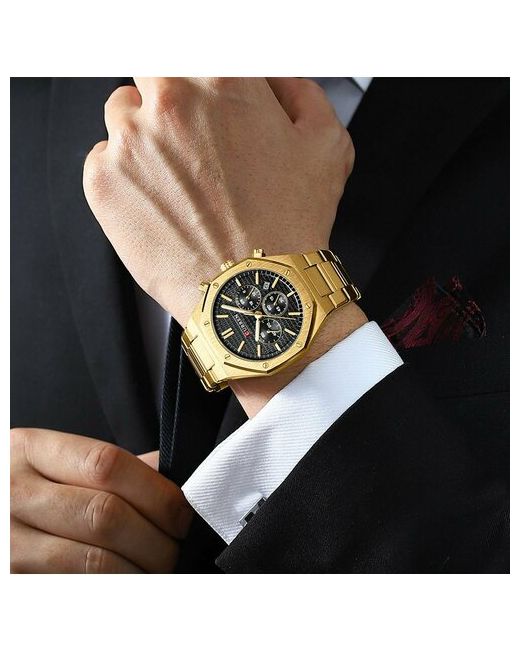 Curren Наручные часы Часы наручные на металлическом браслете многофункциональные хронограф черный желтый