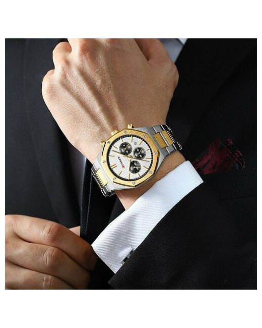 Curren Наручные часы Часы наручные на металлическом браслете многофункциональные хронограф желтый белый