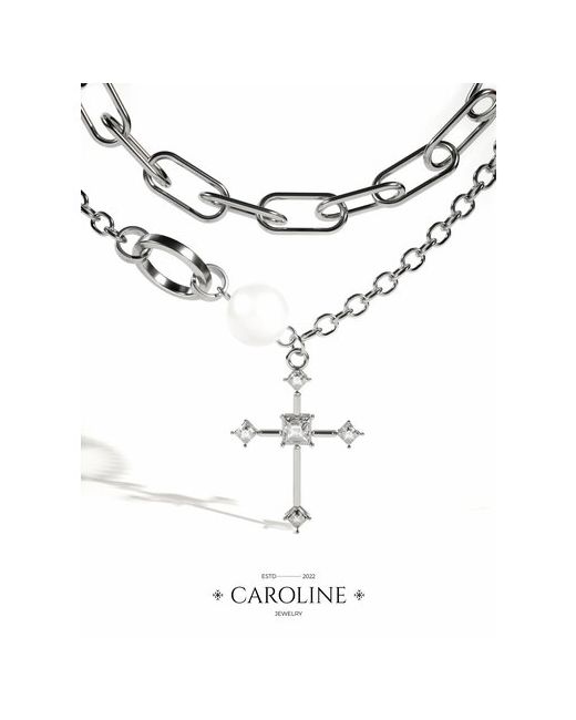 Caroline Jewelry Колье кристалл длина 45 см. серебряный
