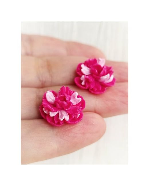 Tiny Petal Серьги пусеты Цветы Пионы полимерная глина размер/диаметр 15 мм. розовый